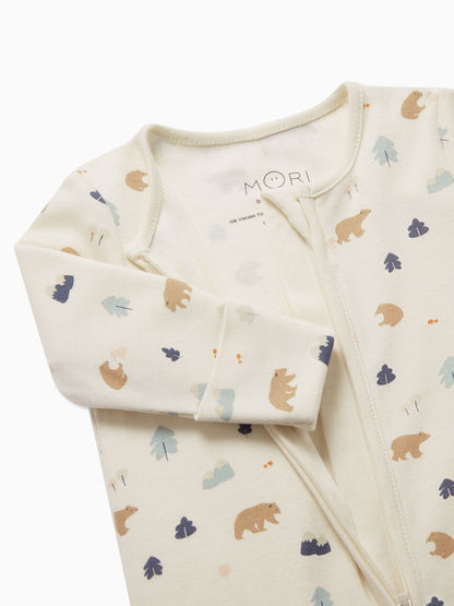 MORI Cream Bear Print Supersoft 2 Way Zip Up Sleepsuit image 4