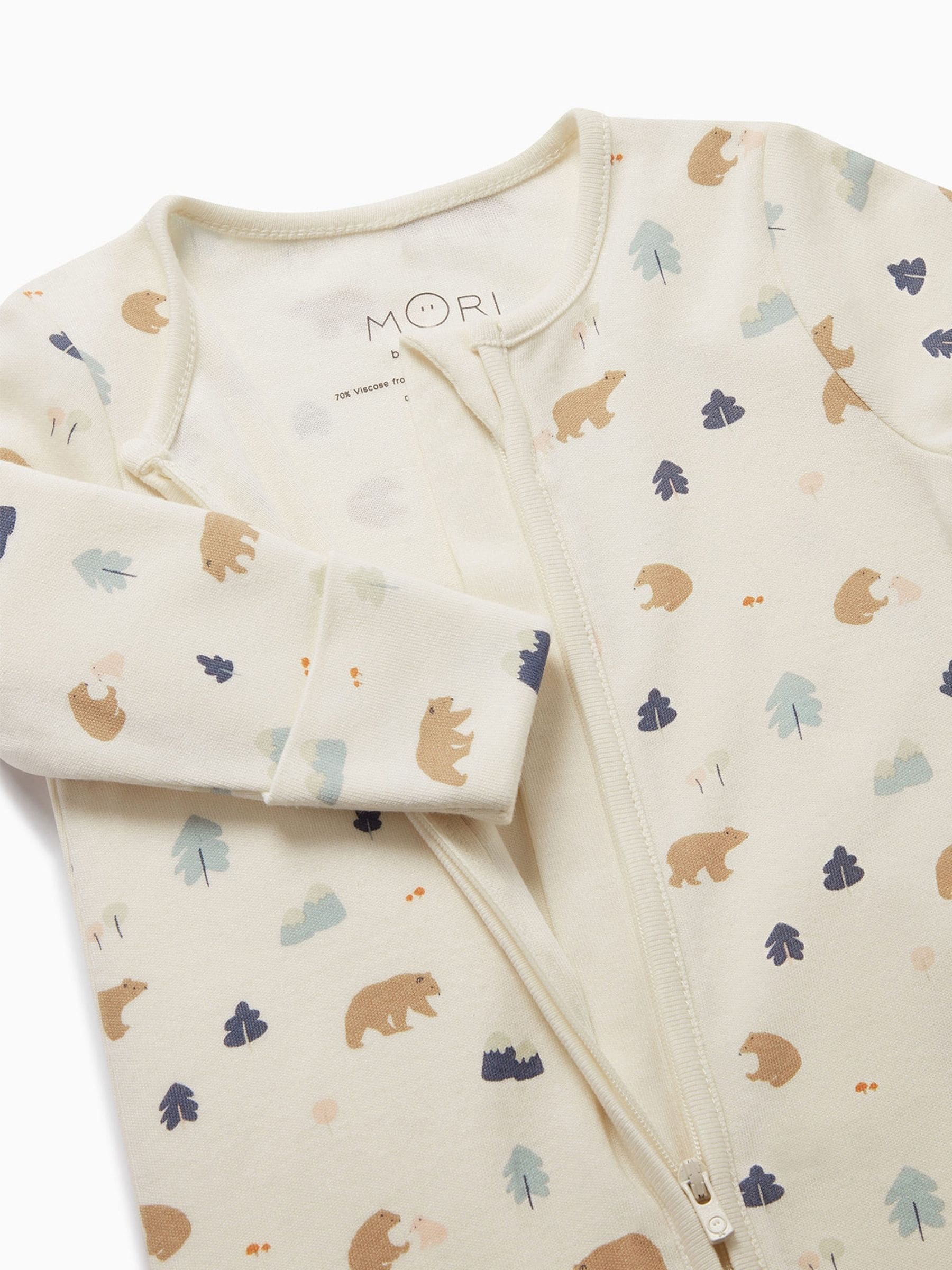 MORI Cream Bear Print Supersoft 2 Way Zip Up Sleepsuit image 5