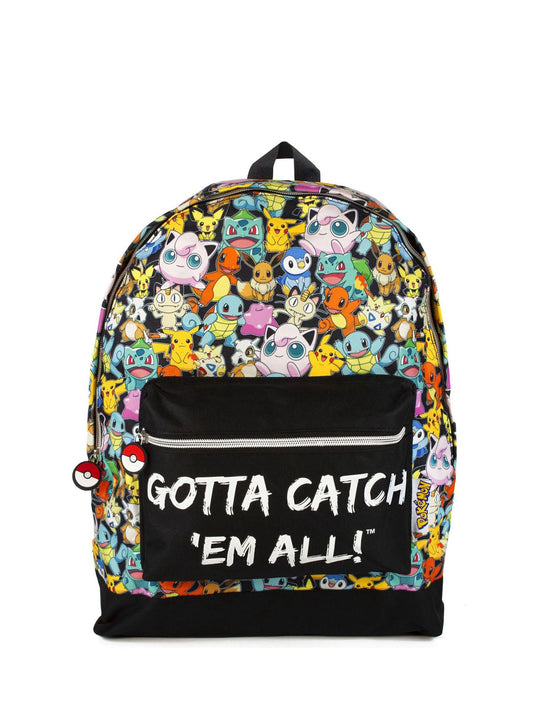 Vanilla Underground Black Pokemon Unisex Kids Multi Character Print And Gotta Catch Em All Backpack image 1