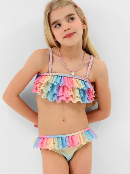 Angels By Accessorize Pink Girls Ombré Frill Bikini Set image 1