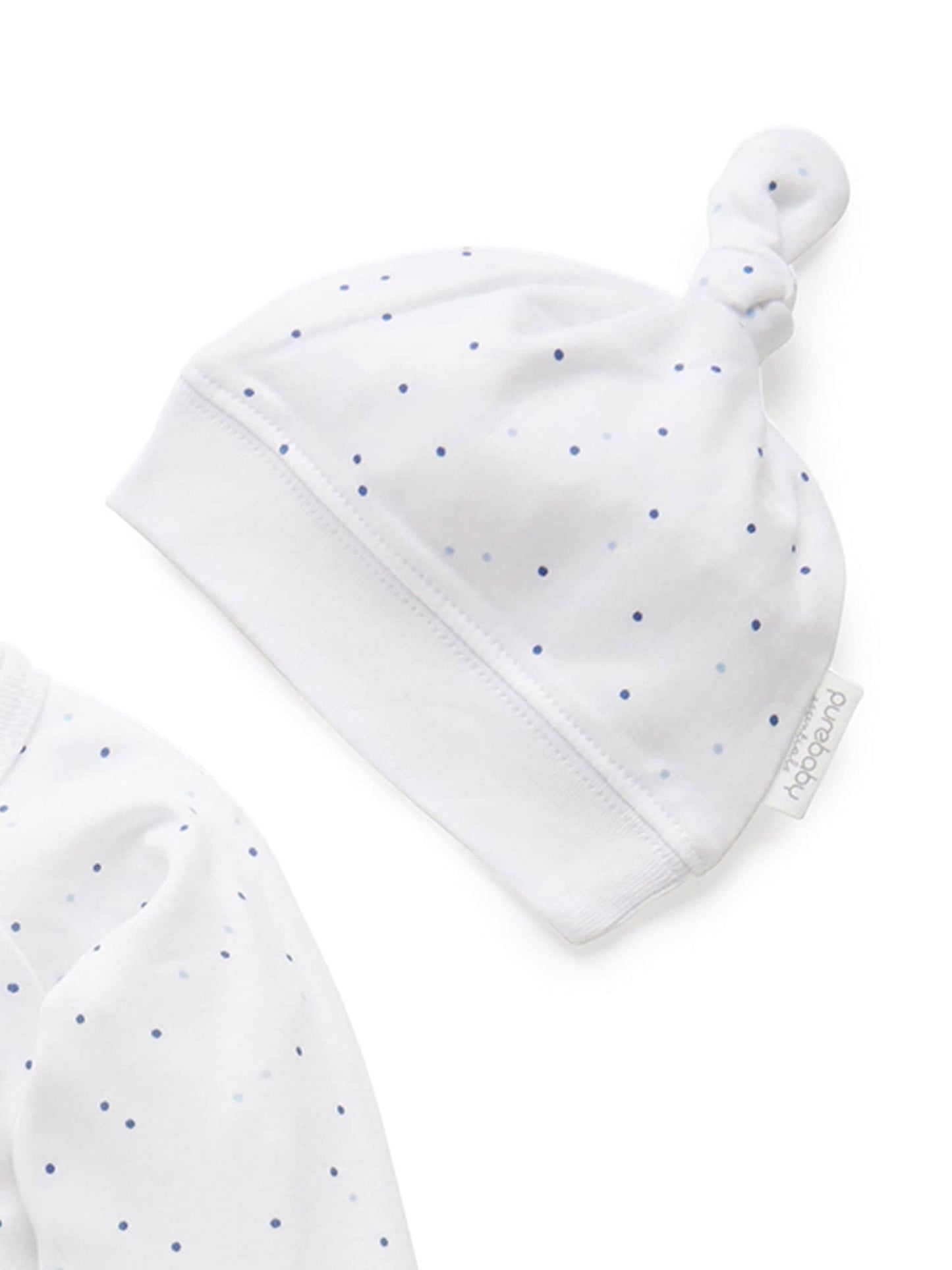 Purebaby Blue Baby 100% Cotton Hat Bib & Sleepsuit Set 3 Piece image 2