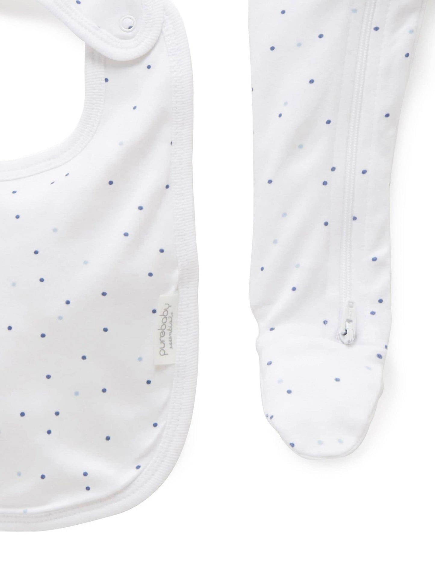 Purebaby Blue Baby 100% Cotton Hat Bib & Sleepsuit Set 3 Piece image 4