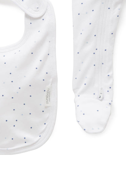 Purebaby Blue Baby 100% Cotton Hat Bib & Sleepsuit Set 3 Piece image 4