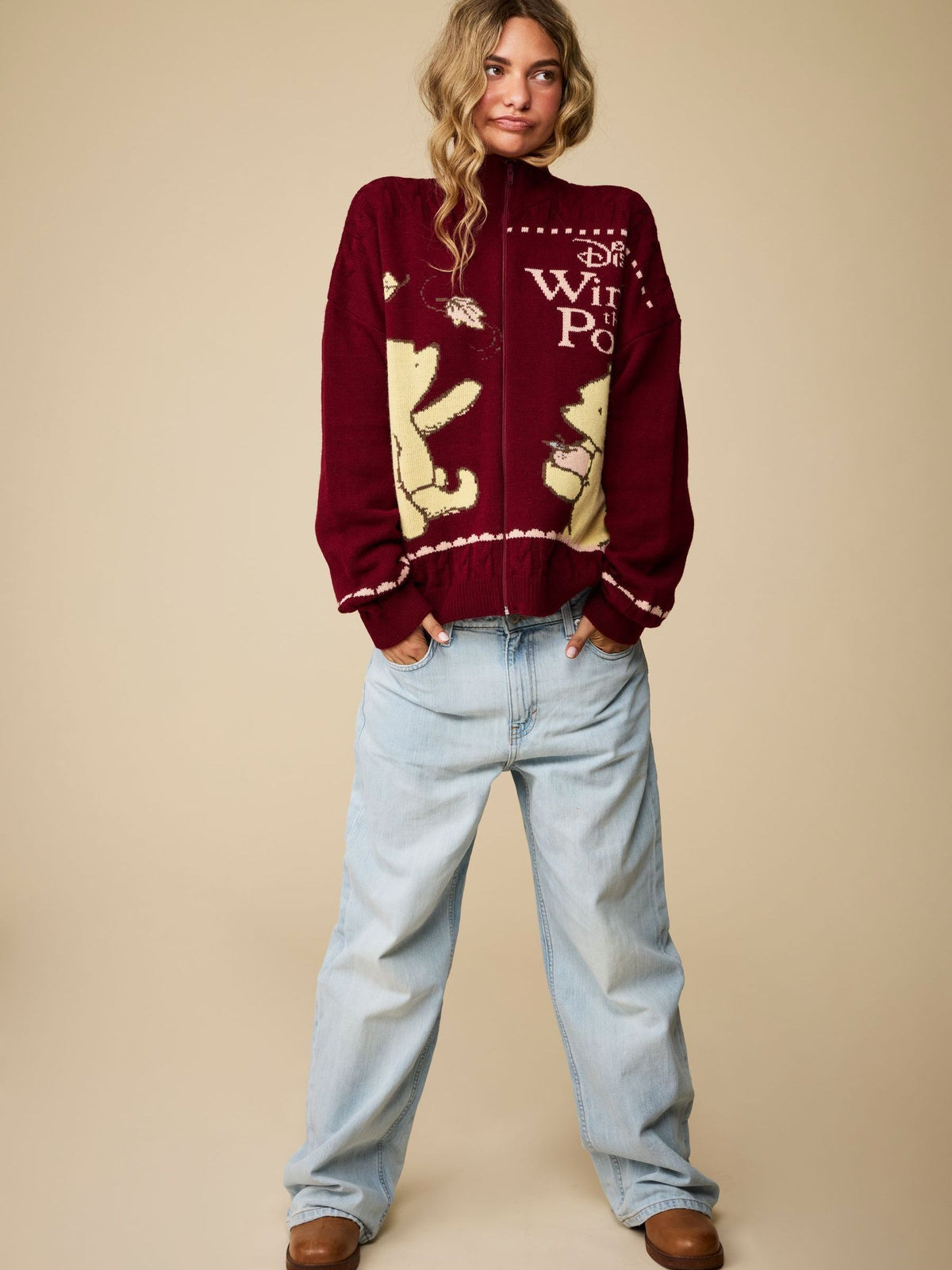 Skinnydip Red Disney Winnie The Pooh Zip Through Knitted Jumper - image 1