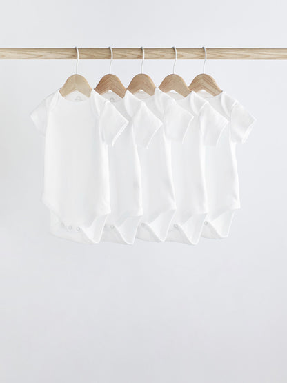 White Essential 5 Pack Short Sleeve Bodysuits image 1