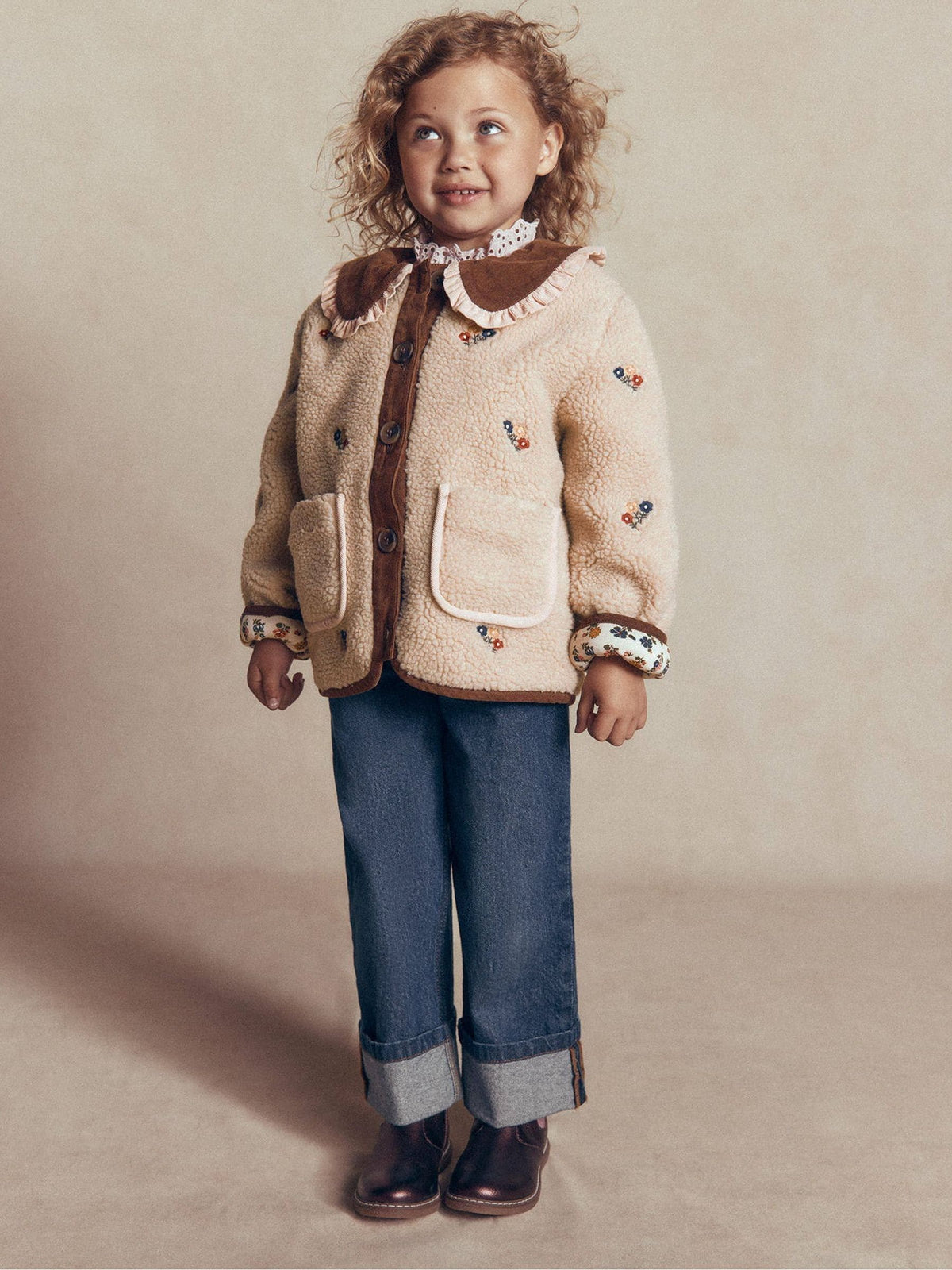 Dsiney Kidz - Boden Cream Embroidered Borg Jacket image 1
