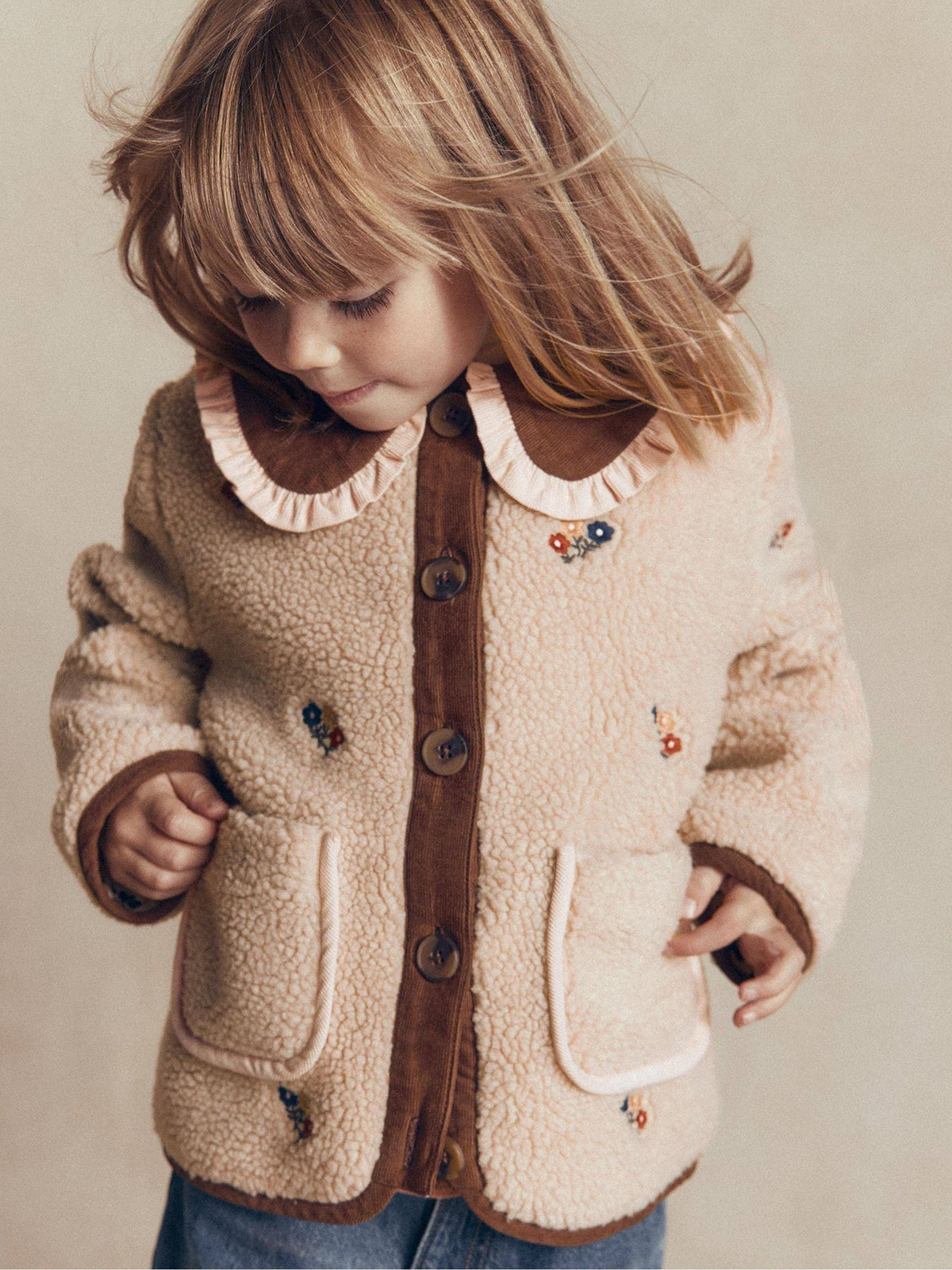 Dsiney Kidz - Boden Cream Embroidered Borg Jacket image 2