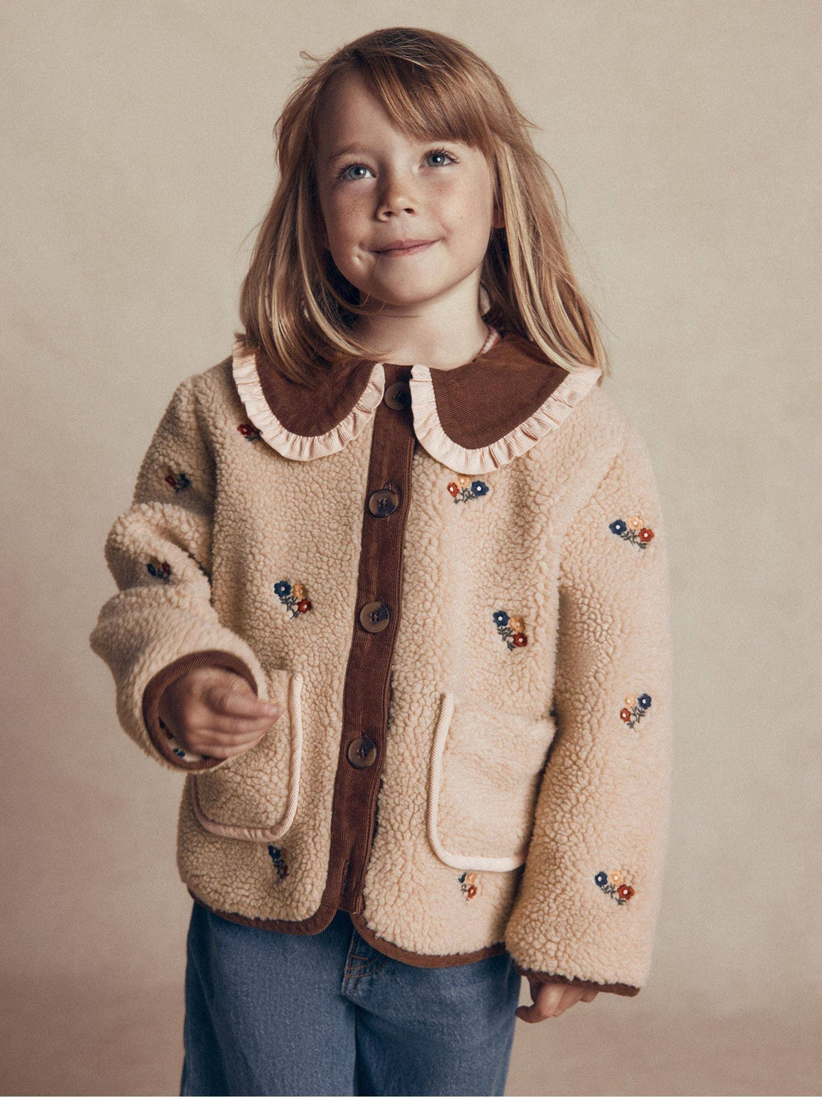 Dsiney Kidz - Boden Cream Embroidered Borg Jacket image 3