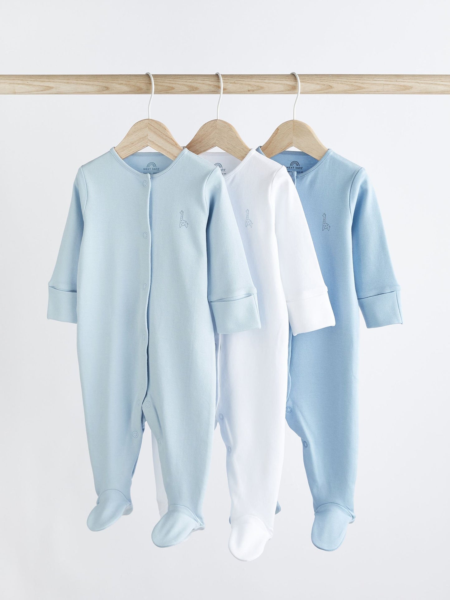 Blue/White 3 Pack Baby Sleepsuits (0-2yrs)