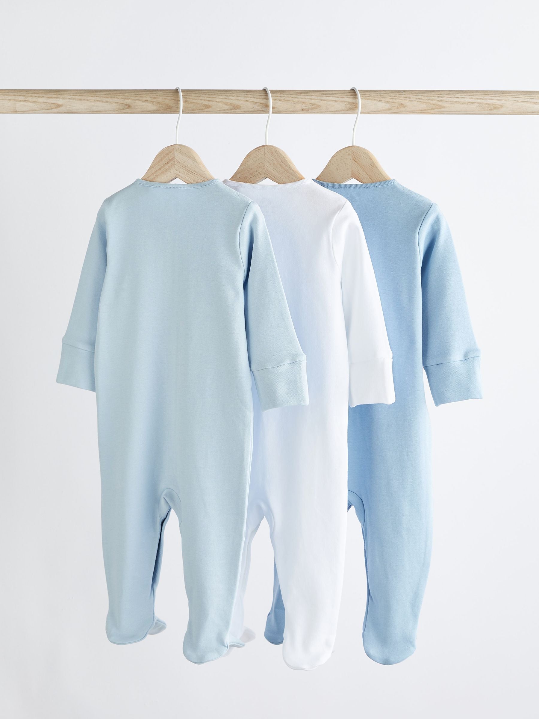 Blue/White 3 Pack Baby Sleepsuits (0-2yrs) image 2