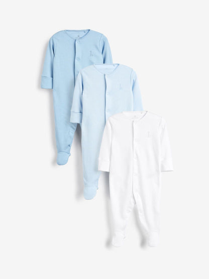 Blue/White 3 Pack Baby Sleepsuits (0-2yrs)