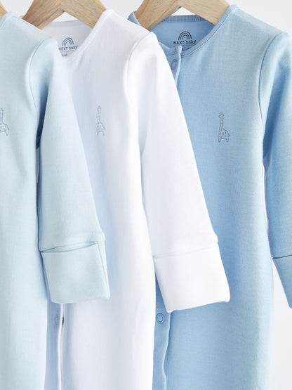 Blue/White 3 Pack Baby Sleepsuits (0-2yrs)