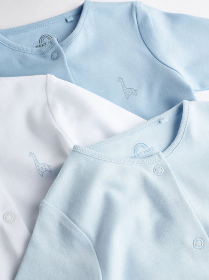 Blue/White 3 Pack Baby Sleepsuits (0-2yrs)