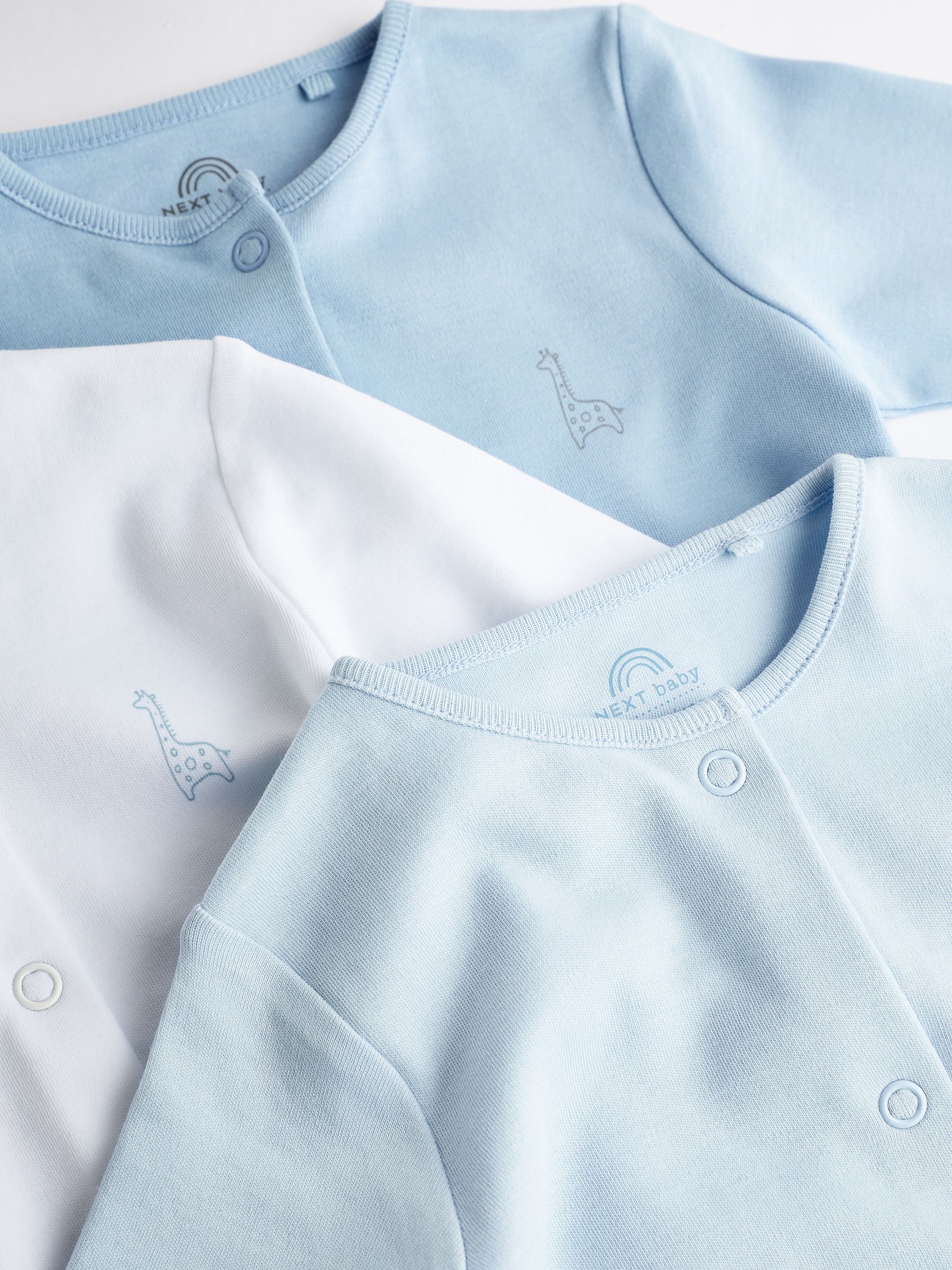 Blue/White 3 Pack Baby Sleepsuits (0-2yrs) image 9