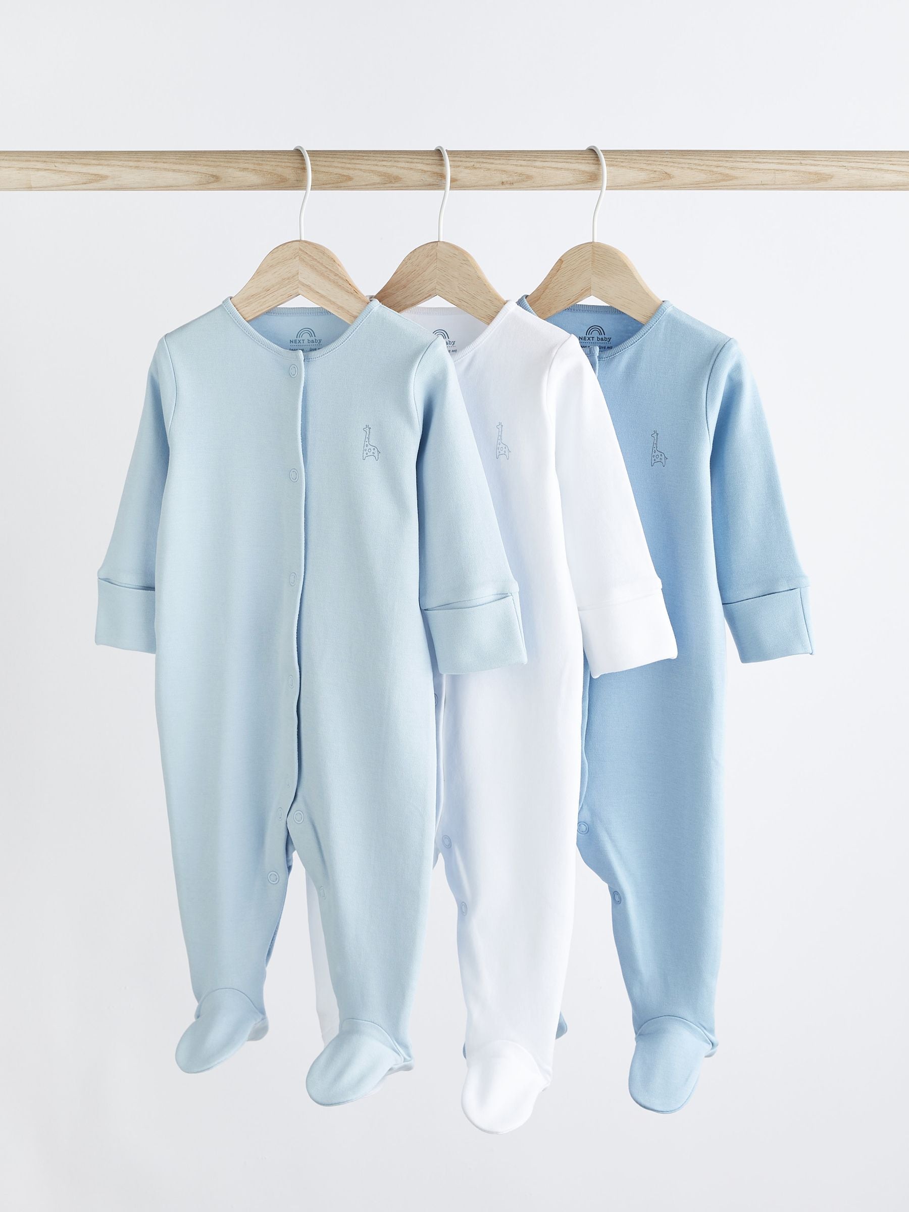 Blue/White 3 Pack Baby Sleepsuits (0-2yrs) image 1