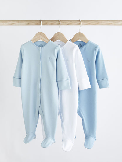 Blue/White 3 Pack Baby Sleepsuits (0-2yrs) image 1