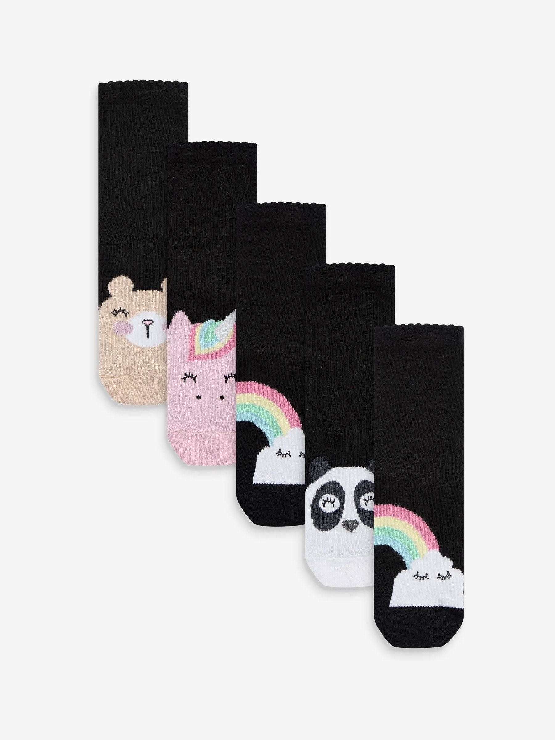 Black 5 Pack Cotton Rich Character Ankle School Socks image 1