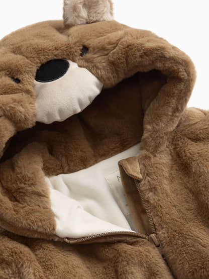 MORI Brown Supersoft Fleece Lined Bear Faux Fur Hooded Jacket - image 3