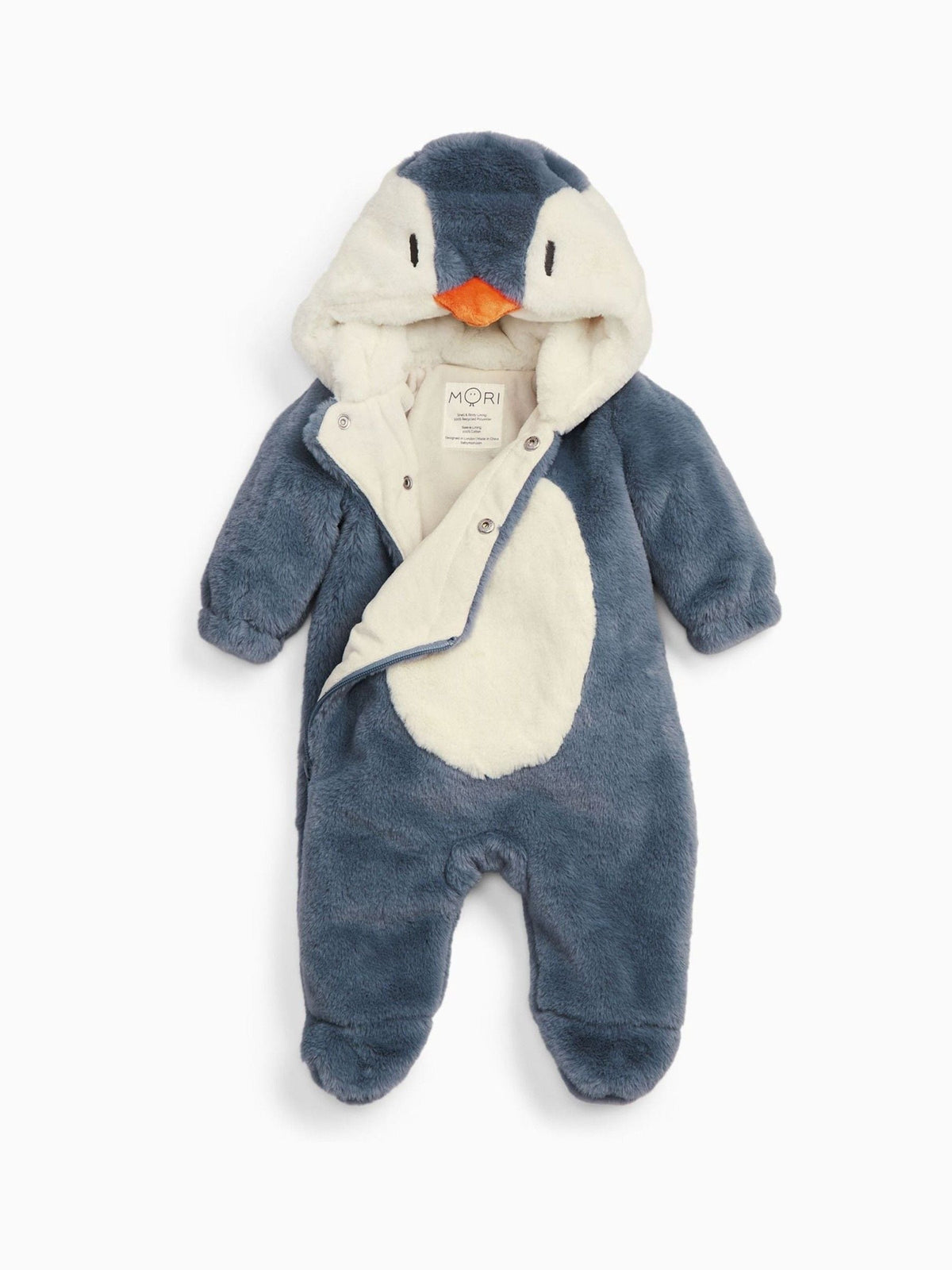 MORI Blue Supersoft Fleece Lined Penguin Faux Fur Pramsuit - image 3