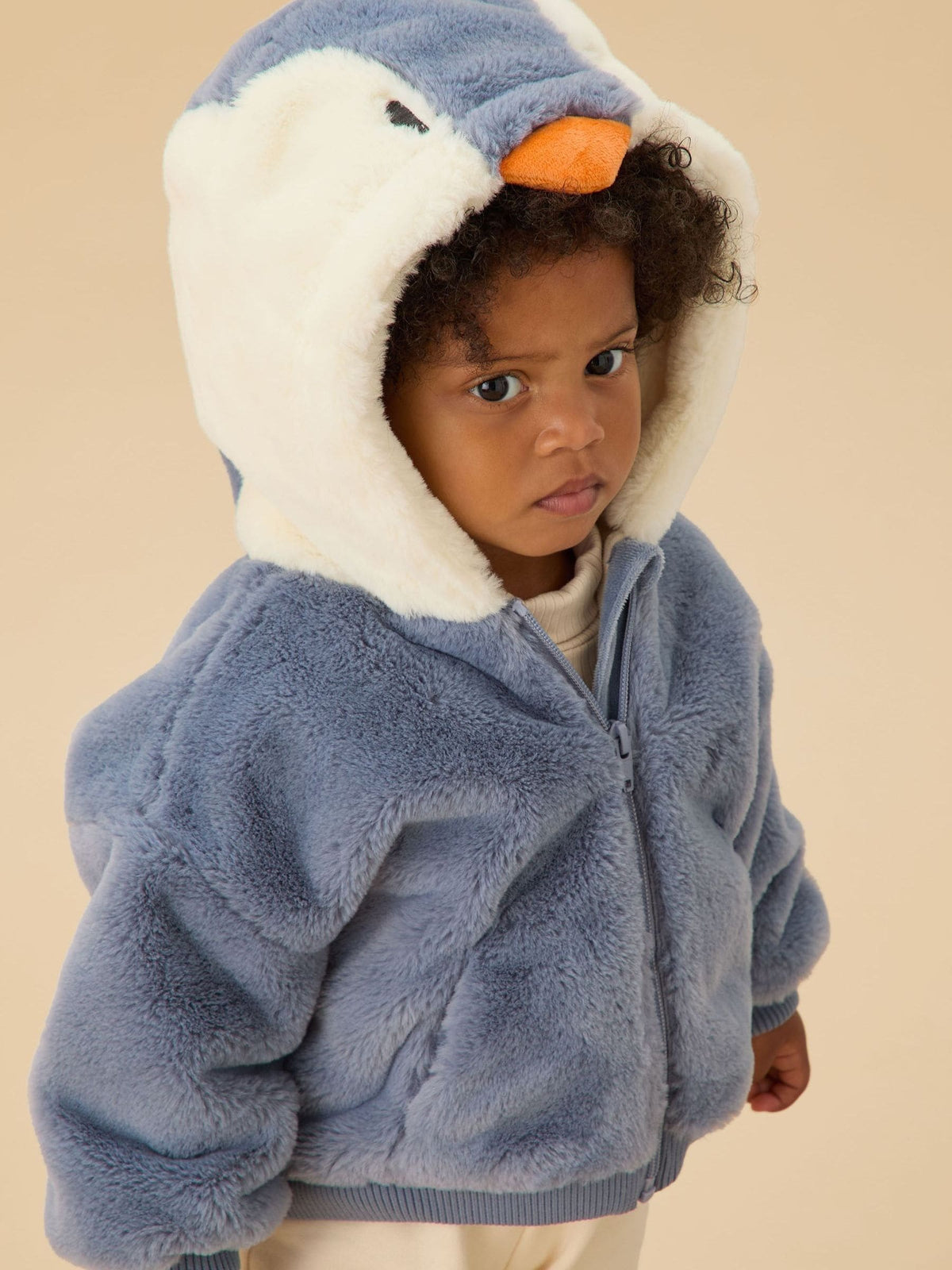 MORI Blue Supersoft Fleece Lined Penguin Faux Fur Hooded Jacket - image 1