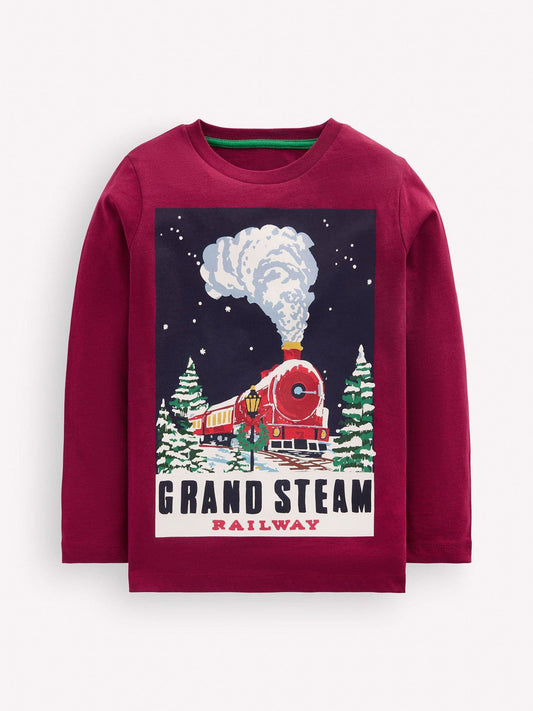Dsiney Kidz - Boden Red Train Long Sleeve Printed T-Shirt image 1