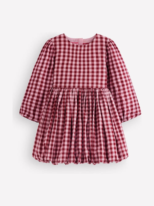 Dsiney Kidz - Boden Red Long Sleeve Check Bubble Hem Dress image 1