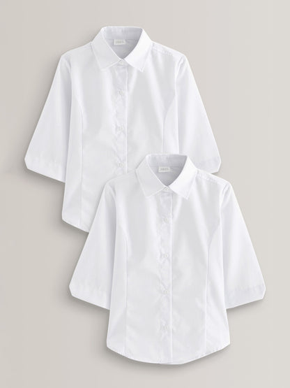 Dsiney Kidz - White Regular Fit Girls 2 Pack Three Quarter Sleeve School Blouses (3-17yrs) image 1