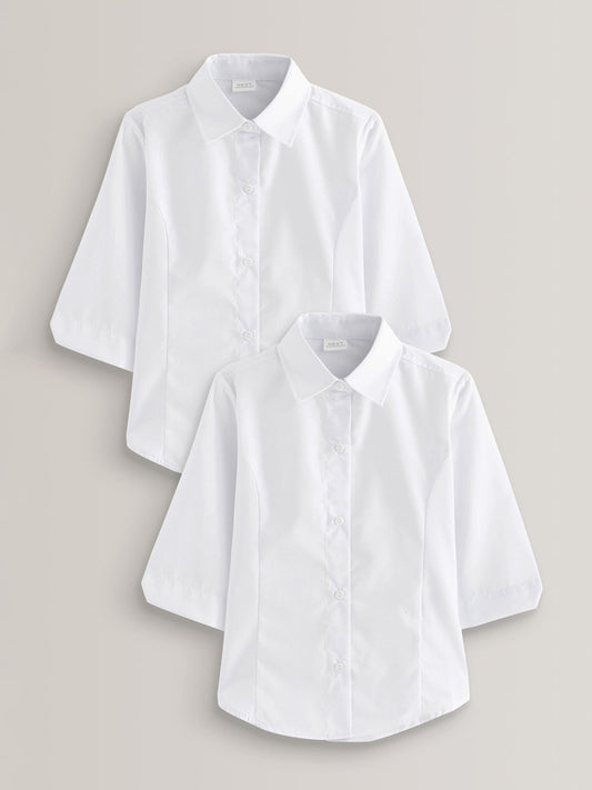 Dsiney Kidz - White Regular Fit Girls 2 Pack Three Quarter Sleeve School Blouses (3-17yrs) image 1