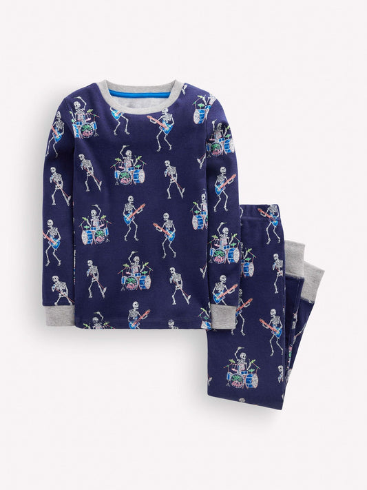 Boden Blue Skeleton Halloween Snug Glow-In-The-Dark Long Pyjamas - image 1