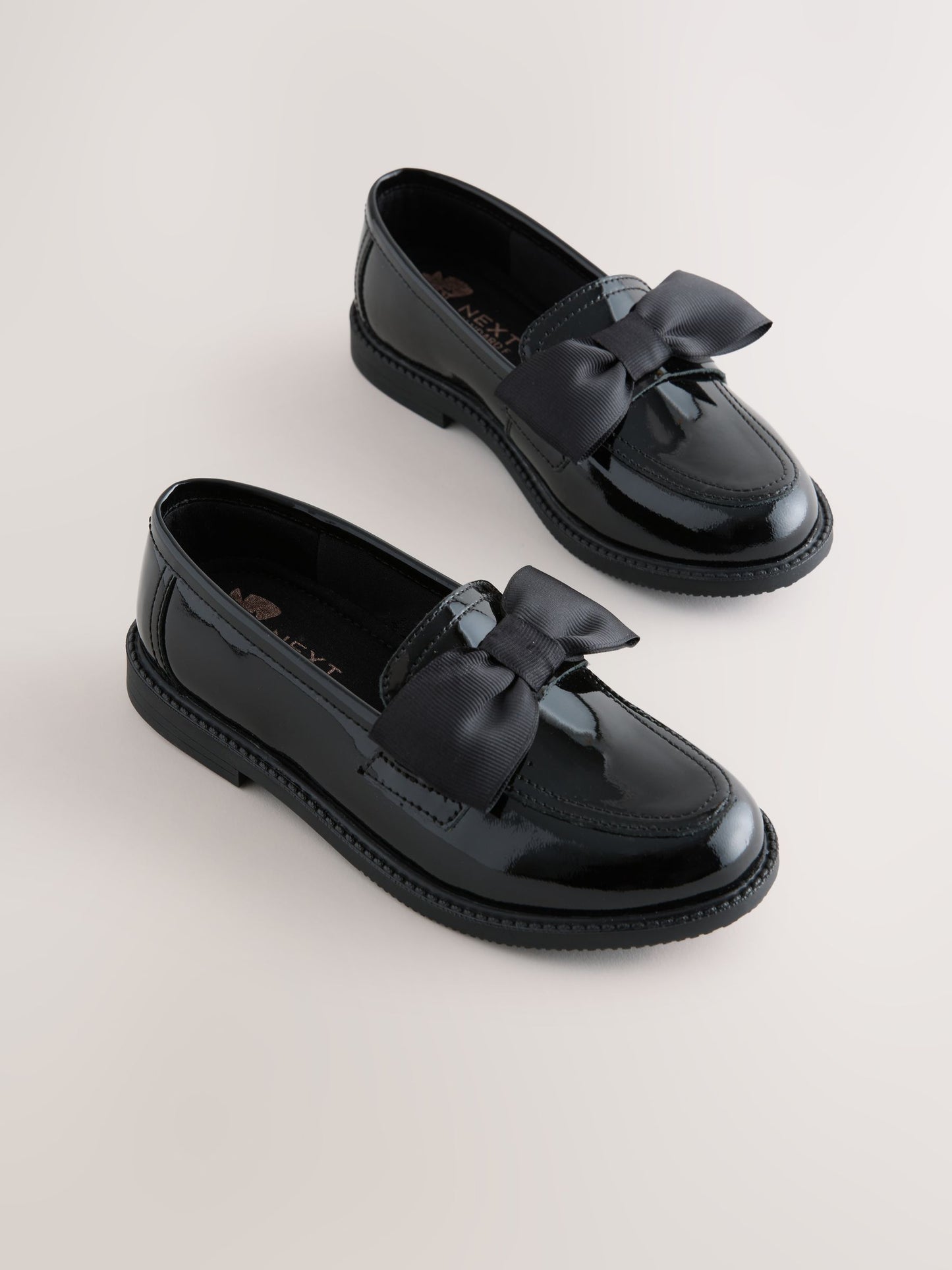 Black Patent Wide Fit (G) Leather Bow Loafer School Shoes image 1