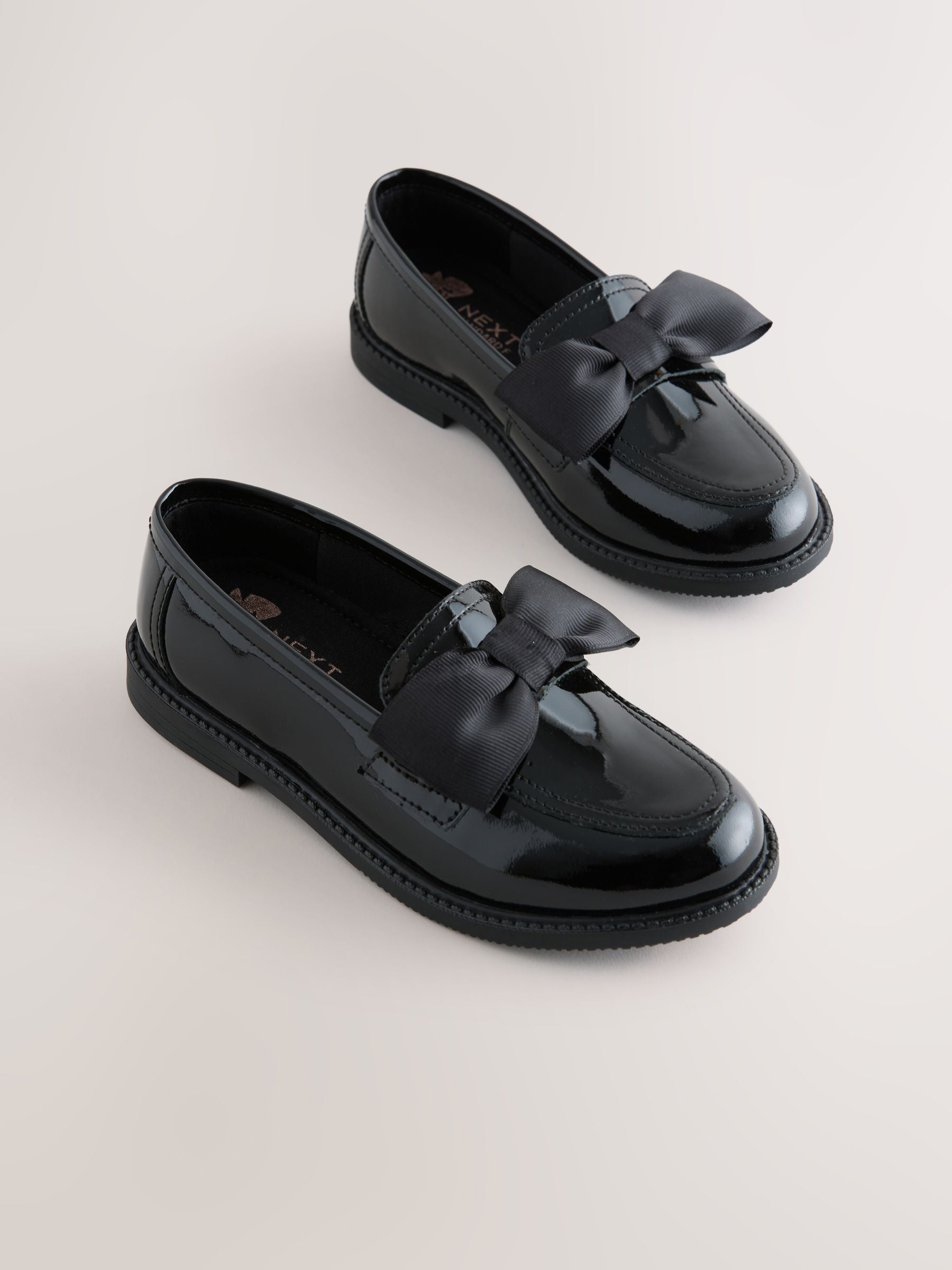 Black Patent Wide Fit (G) Leather Bow Loafer School Shoes image 1