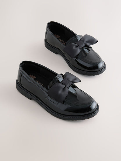 Black Patent Wide Fit (G) Leather Bow Loafer School Shoes image 1