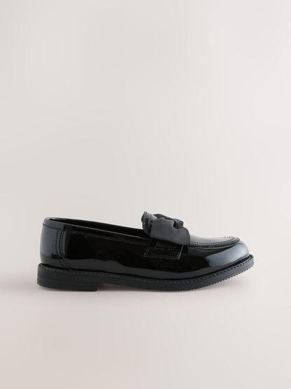 Black Patent Wide Fit (G) Leather Bow Loafer School Shoes image 2
