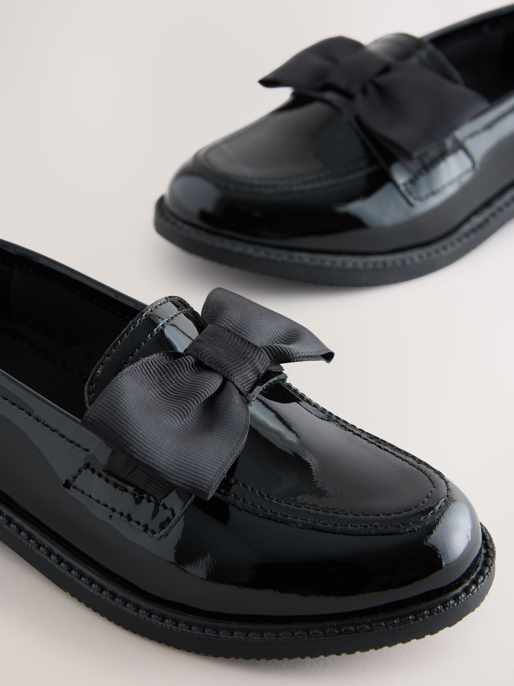 Black Patent Wide Fit (G) Leather Bow Loafer School Shoes image 3