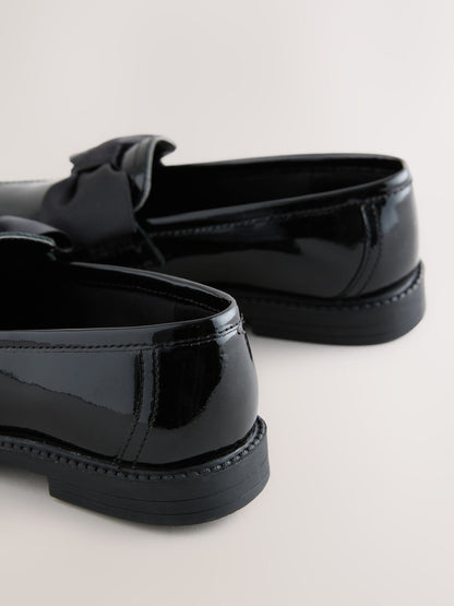 Black Patent Wide Fit (G) Leather Bow Loafer School Shoes image 4