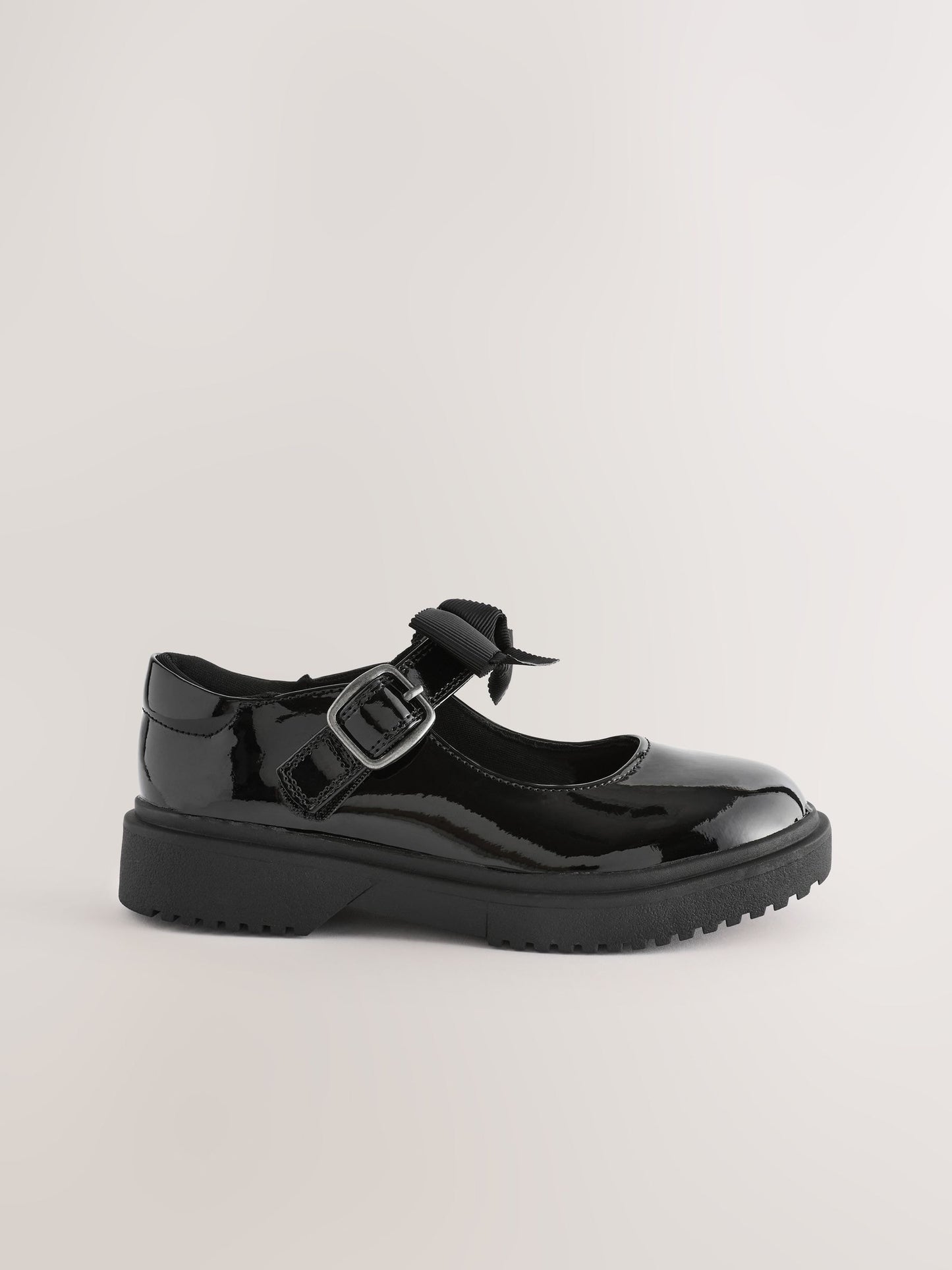 Black Patent Wide Fit (G) Bow Chunky Mary Jane School Shoes image 2