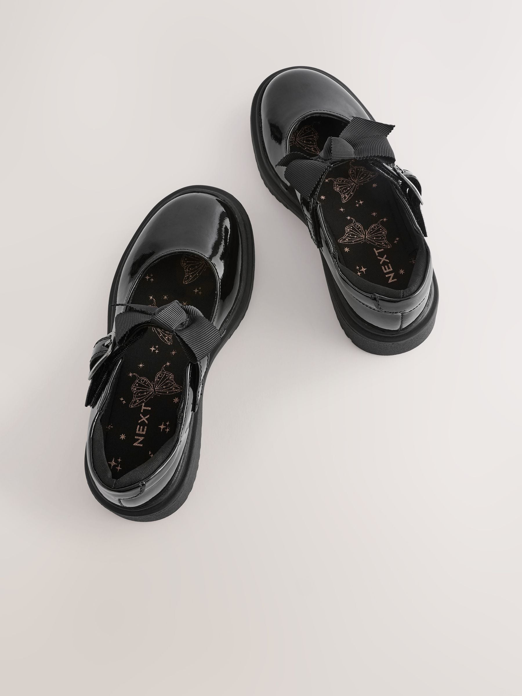 Black Patent Wide Fit (G) Bow Chunky Mary Jane School Shoes image 3