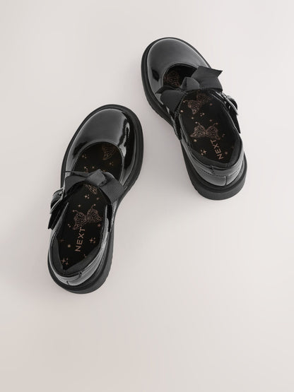 Black Patent Wide Fit (G) Bow Chunky Mary Jane School Shoes image 3