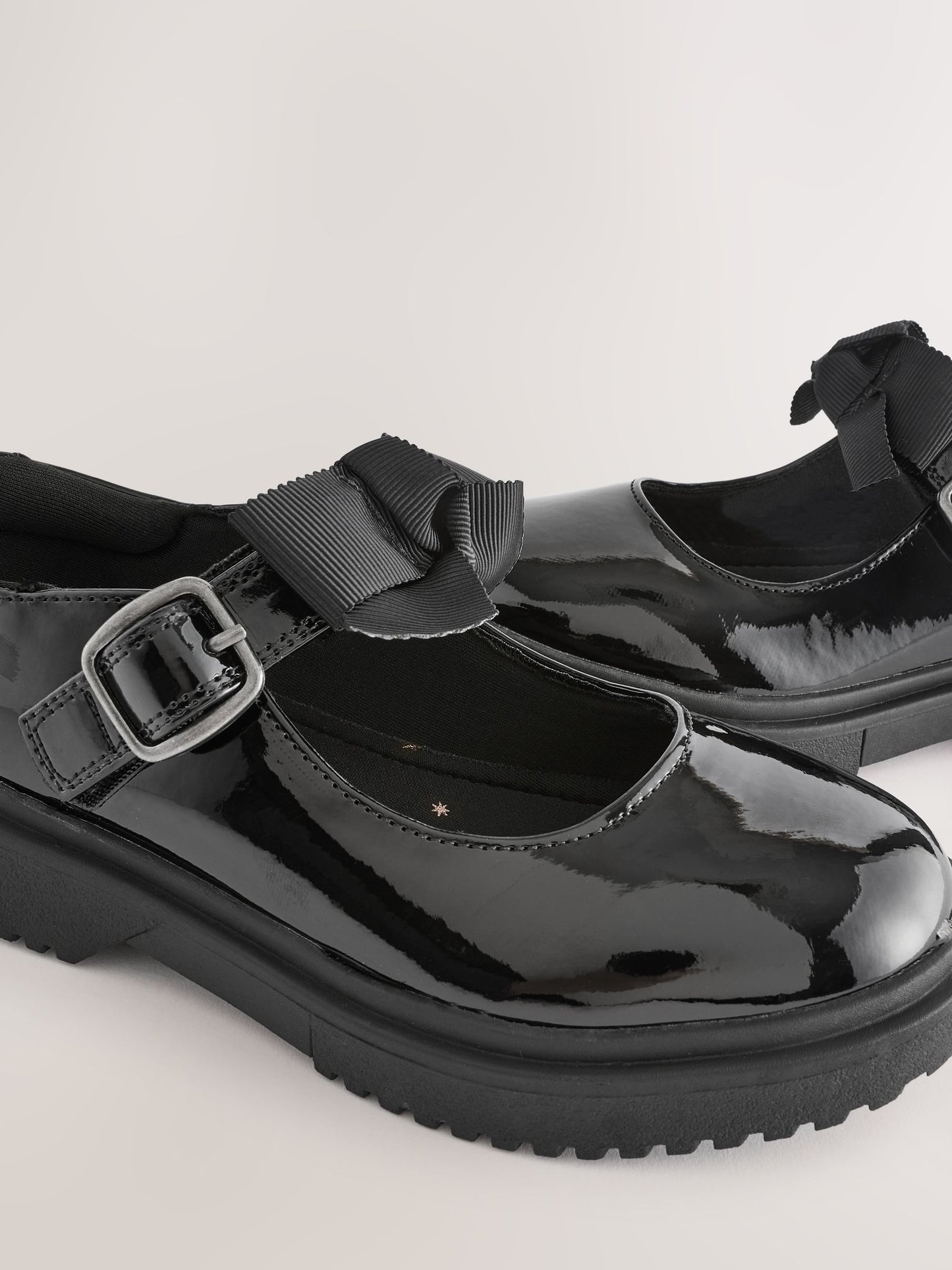 Black Patent Wide Fit (G) Bow Chunky Mary Jane School Shoes image 4