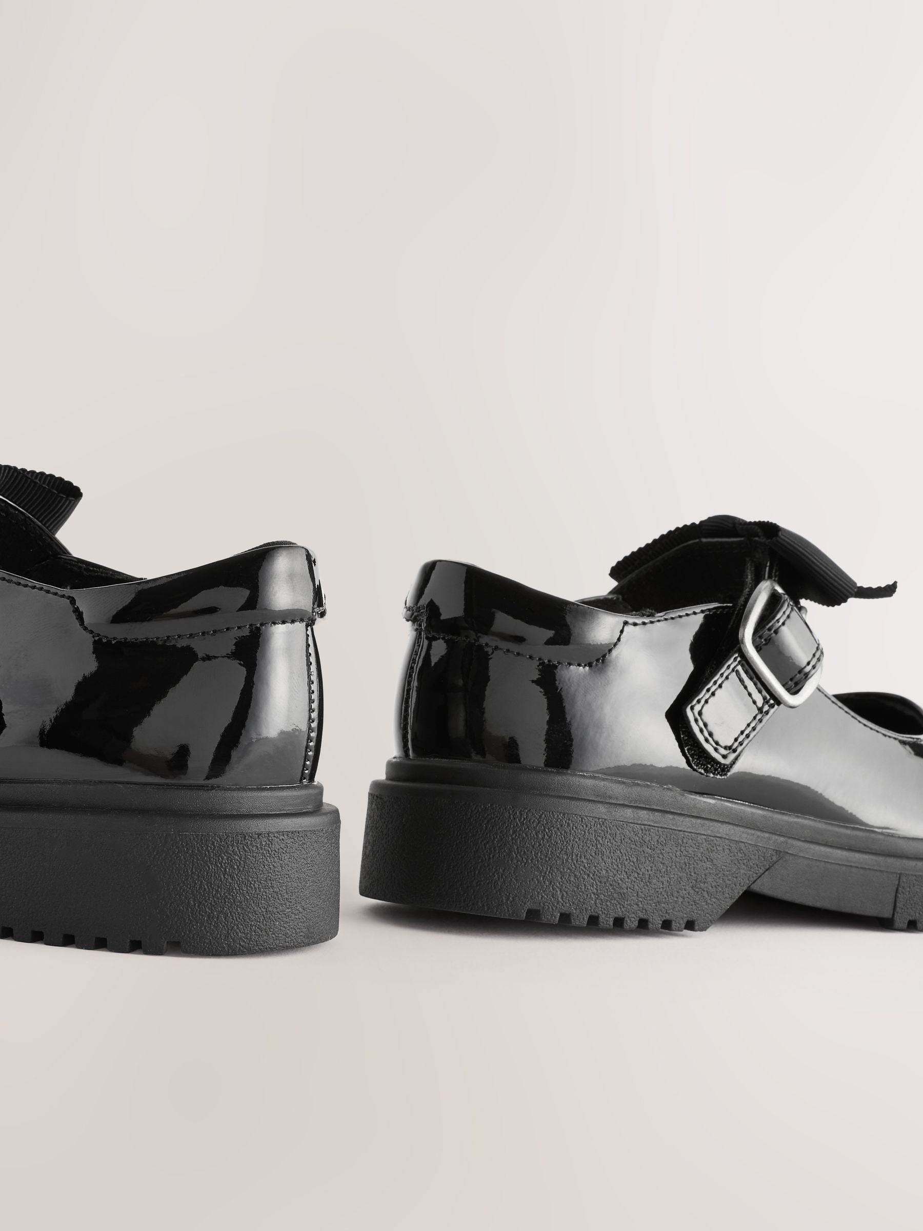 Black Patent Wide Fit (G) Bow Chunky Mary Jane School Shoes image 6
