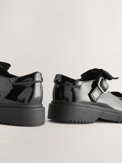 Black Patent Wide Fit (G) Bow Chunky Mary Jane School Shoes image 6
