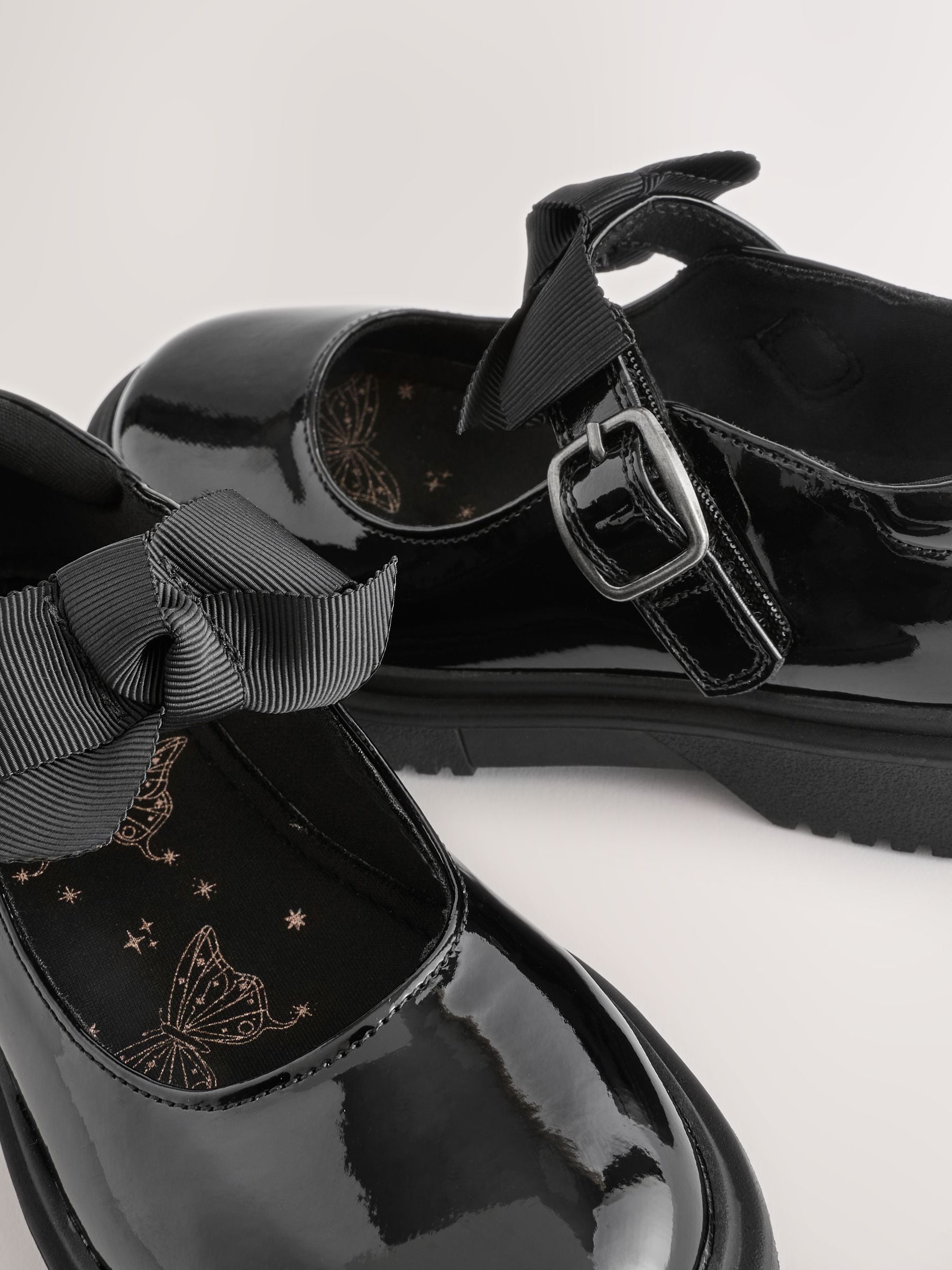 Black Patent Wide Fit (G) Bow Chunky Mary Jane School Shoes image 8