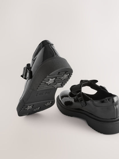 Black Patent Wide Fit (G) Bow Chunky Mary Jane School Shoes image 9