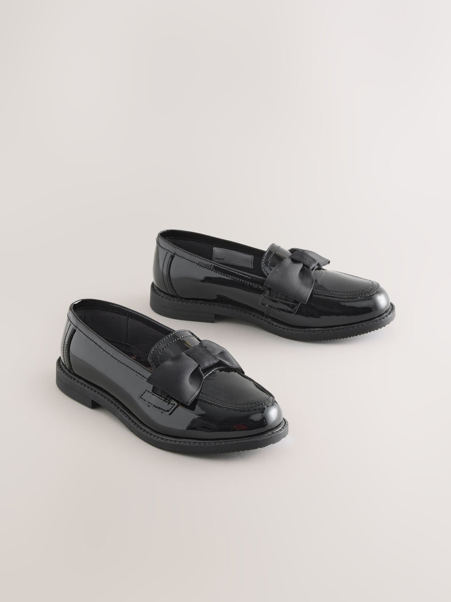 Black Patent Standard Fit (F) Leather Bow Loafer School Shoes image 1