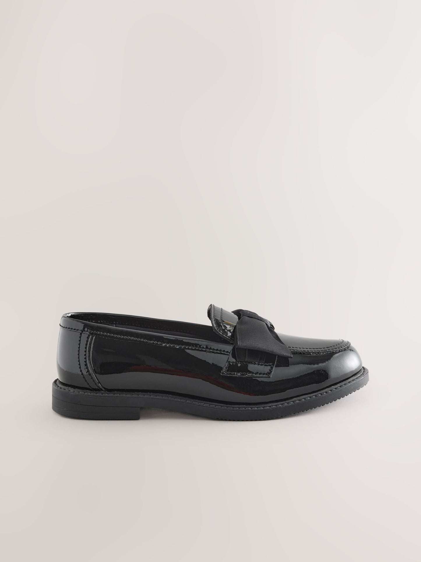 Black Patent Standard Fit (F) Leather Bow Loafer School Shoes image 2