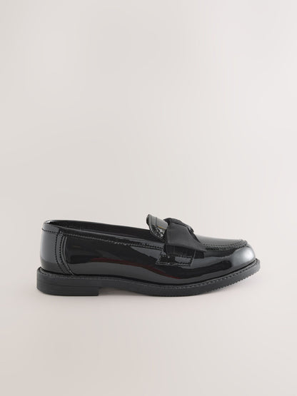 Black Patent Standard Fit (F) Leather Bow Loafer School Shoes image 2