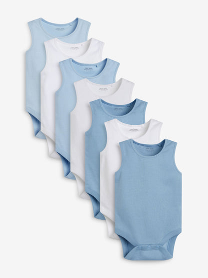 Blue 7 Pack Baby Vest Bodysuits image 1