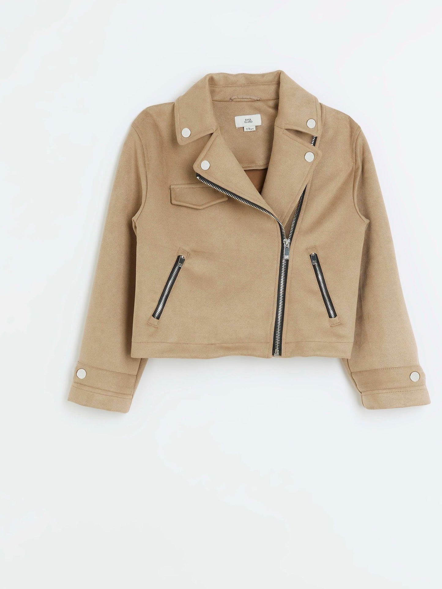 Dsiney Kidz - River Island Brown Girls Suedette Biker Jacket image 1
