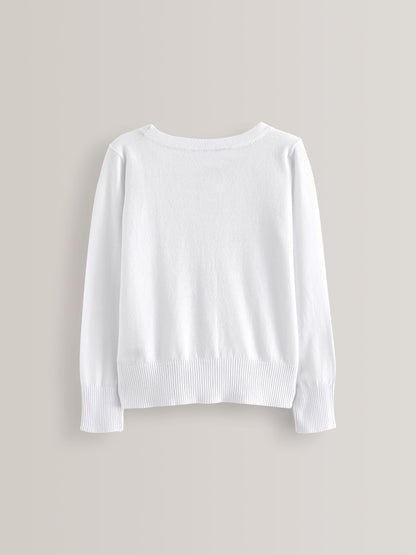 Dsiney Kidz - White Cotton Rich School V-Neck Cardigan (3-16yrs) image 7