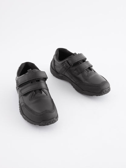 Black Standard Fit (F) Leather Touch Fastening School Shoes image 1